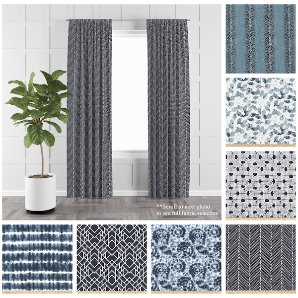 Modern Peacoat Curtains- Pair of Drapery Panels- Navy and White Premier Prints Designer Window Curtains- Custom Sizes Available