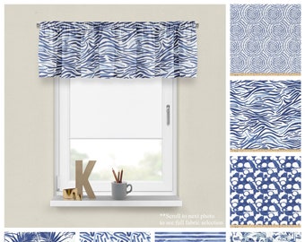 Commodore Blue Valance- Premier Prints Modern Decor- Kitchen, Dining, or Bedroom Panel- Straight or Wavy Custom Window Treatments