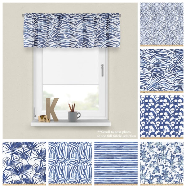 Commodore Blue Valance- Premier Prints Modern Decor- Kitchen, Dining, or Bedroom Panel- Straight or Wavy Custom Window Treatments