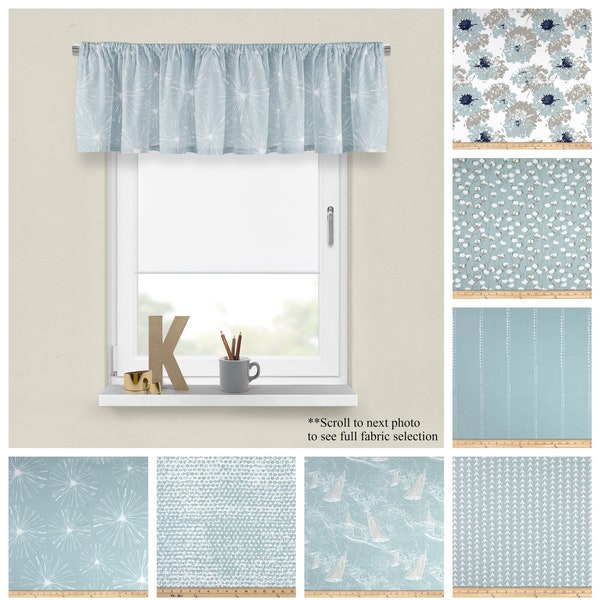 Spa Blue Valance- Premier Prints Light Blue Window Panel- Custom Kitchen Window Treatments- Decorative Nautical Decor- Straight/Wavy Shade