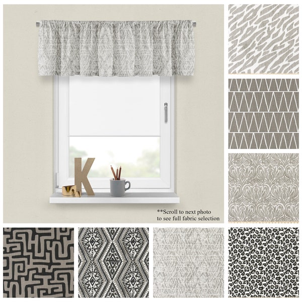 Modern Flint Valance- Premier Prints Taupe Window Treatment- Custom Drapery Valance for Kitchen or Bathroom- Straight or Wavy Curtain Topper