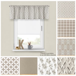 Modern Ecru Valance- Premier Prints Beige Window Treatments- Custom Drapery Valance for Kitchen or Bathroom- Straight or Wavy Curtain Topper