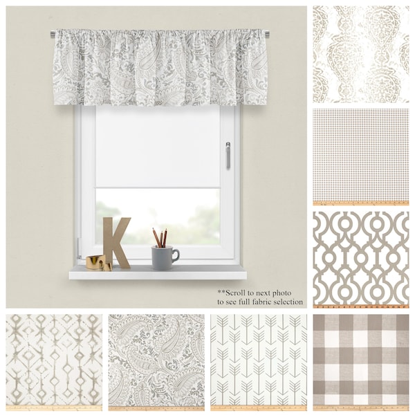 Ecru Window Valance- Modern Premier Prints Window Toppers- Beige Decorative Custom Panel- Straight or Wavy- Choose your Pattern