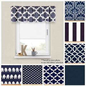 Custom Navy Blue Valance- Premier Prints Modern Window Treatments- Choose your Size Curtain Topper- Straight or Wavy Valance