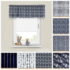 Vintage Indigo Blue Custom Valance- Premier Prints Navy Drapery Panel- Blue Nautical Home Decor- Kitchen Cafe Curtain Bedroom Window Topper