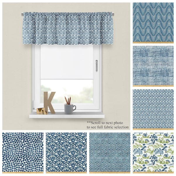 Bermuda Blue Belgian Linen Valance- Premier Prints Indigo Custom Window Topper- Luxury Kitchen Cafe Panel- Designer Window Treatments
