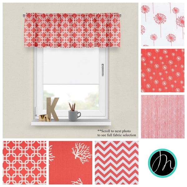 Coral Decorative Valance- Premier Prints Kitchen Cafe Panel or Bedroom Topper- Modern Nursery or Living Room Decor- Straight or Wavy