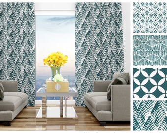 Paire de rideaux bleus Plantation - Paire de panneaux de tenture - Rideaux bleu sarcelle Premier Prints - Rideaux de fenêtre de luxe - Personnalisez la longueur et la largeur