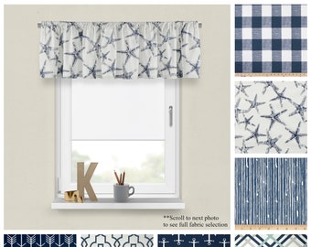 Premier Navy Window Valances- Premier Prints Blue Decorative Panel- Nautical Home Decor- Straight or Wavy Style- Choose Your Pattern