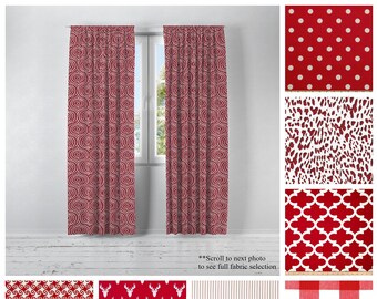 Red Custom Drapes- Drapery Panel Pair- Lipstick Premier Prints Curtains- Bold Window Curtains- Choose Your Size