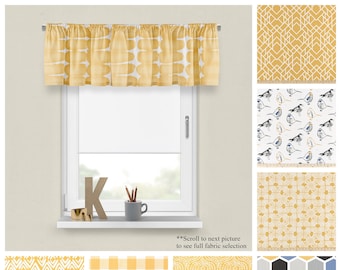 Lambrequins décoratifs jaunes brésiliens - Premier prints, parures de fenêtre jaunes, rideau de cuisine ou décoration de fenêtre, droits ou ondulés