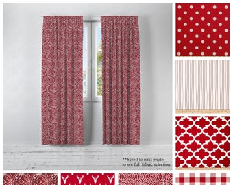Cortinas personalizadas rojas- Par de paneles de cortinas- Cortinas con estampados Premier de lápiz labial- Cortinas de ventana atrevidas- Elija su tamaño