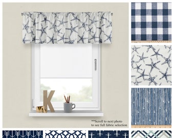 Premier Navy Window Valances- Premier Prints Blue Decorative Panel- Nautical Home Decor- Straight or Wavy Style- Choose Your Pattern