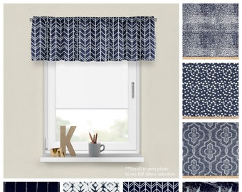 Vintage Indigo Blue Custom Valance- Premier Prints Navy Drapery Panel- Blue Nautical Home Decor- Kitchen Cafe Curtain Bedroom Window Topper