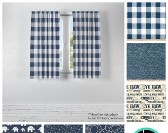 Italian Denim Curtains- Pair of Drapery Panels- Premier Prints Nursery Curtains- Choose Your Pattern & Size Custom Drapes- Baby Room Decor
