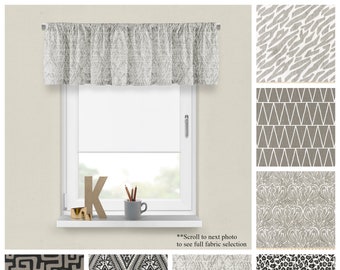 Modern Flint Valance- Premier Prints Taupe Window Treatment- Custom Drapery Valance for Kitchen or Bathroom- Straight or Wavy Curtain Topper