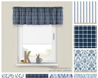 Italian Denim Decorative Valance- Premier Prints Navy Designer Window Treatments- Custom Long or Short Panel- Choose Your Size