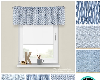 Indigo Luxe Canvas Valance- Premier Prints Angela Harris Modern Home Decor- Blue and White Thick Luxury Window Panel- Straight/Wavy Topper