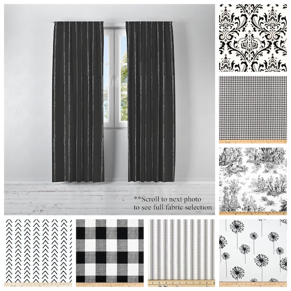 Modern Black and White Curtains- Pair of Drapes- Premier Prints Window Treatments- Custom Cafe Panels or Long Curtains- Custom Sizes