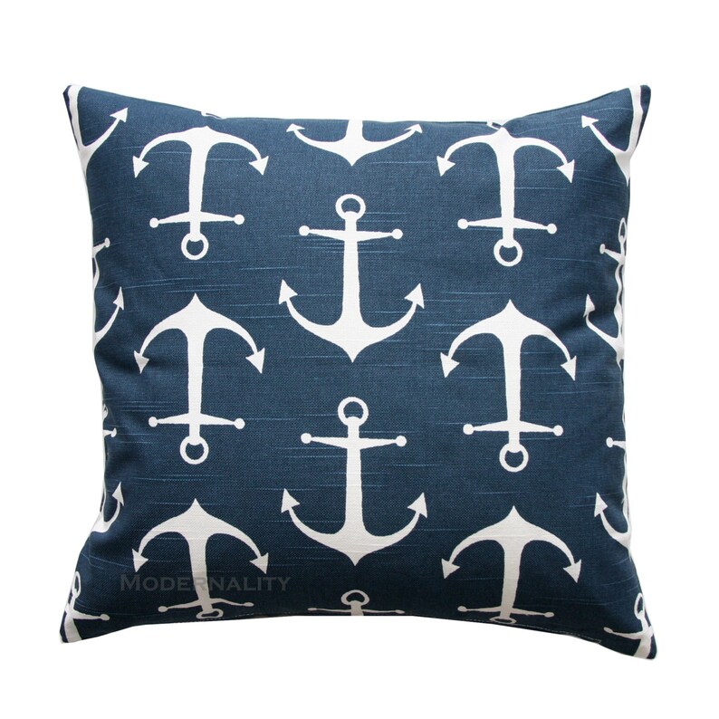 Nautical Throw Pillow Premier Navy Blue Pillow Small Anchor Etsy