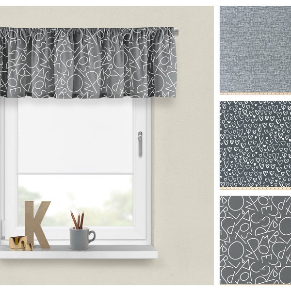 Black Flame Cotton Valances- Premier Prints Charcoal Custom Home Decor- Grey Modern Window Panel- Straight or Wavy Decorative Valance