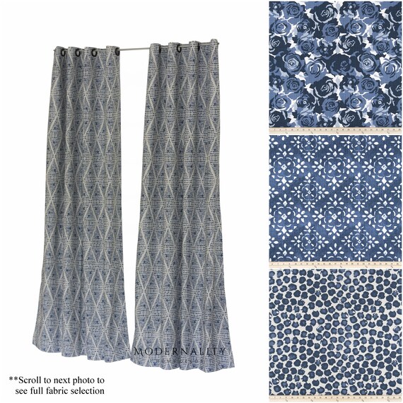 Designer Curtains Drapery Panel Pair Prussian Blue Curtains Etsy