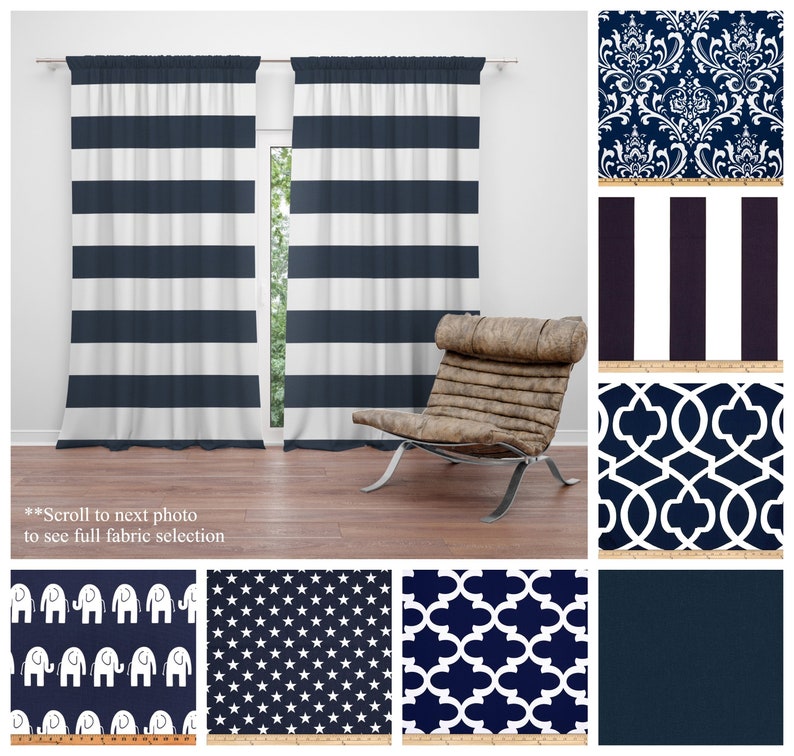 Navy Blue Custom Curtains Pair of Drapery Panels Premier Prints Blue Cafe Curtains or Long Window Treatments Choose Your Size image 1