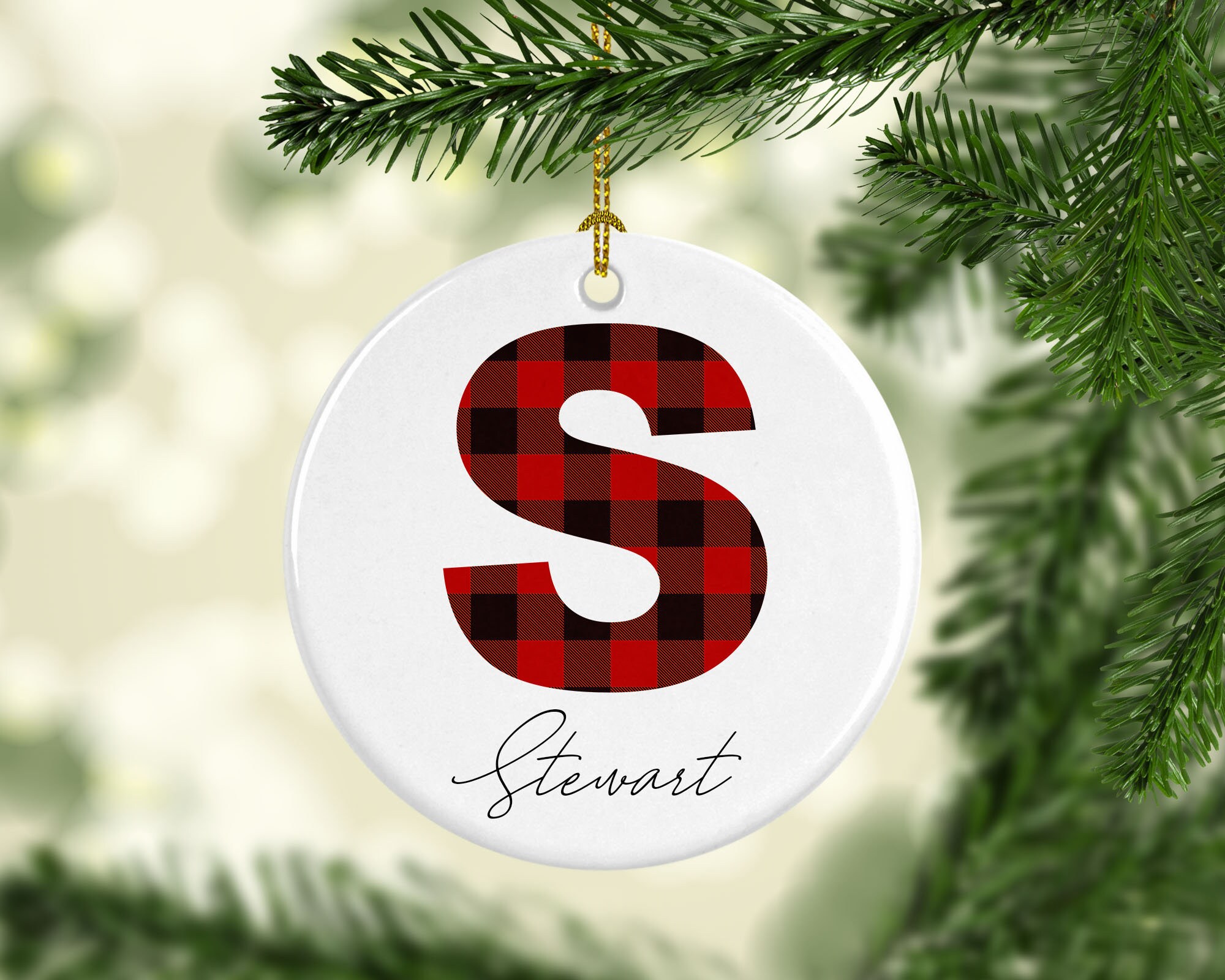 Buffalo Plaid Letter Ornament Red and Black Personalized Gift ...
