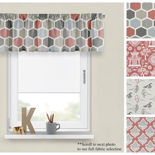 Scarlet Red Modern Valance- Premier Prints Soft Red Window Treatments pour cuisine ou chambre à coucher- Straight or Wavy Custom Valance- Choisissez la taille