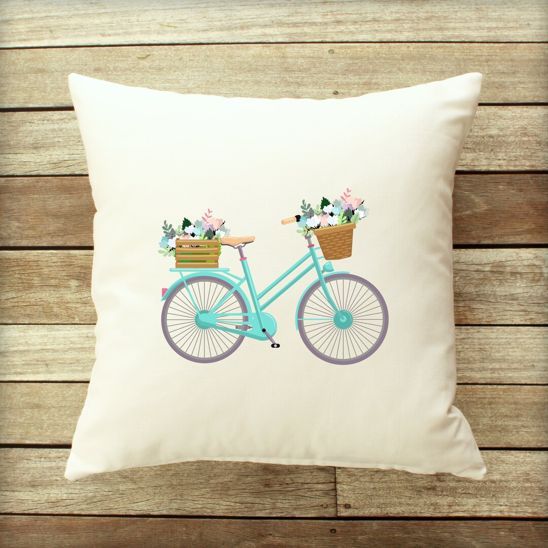 Vintage Bicycle Pillow Cover Floral Pillow Zippered Pillow Etsy