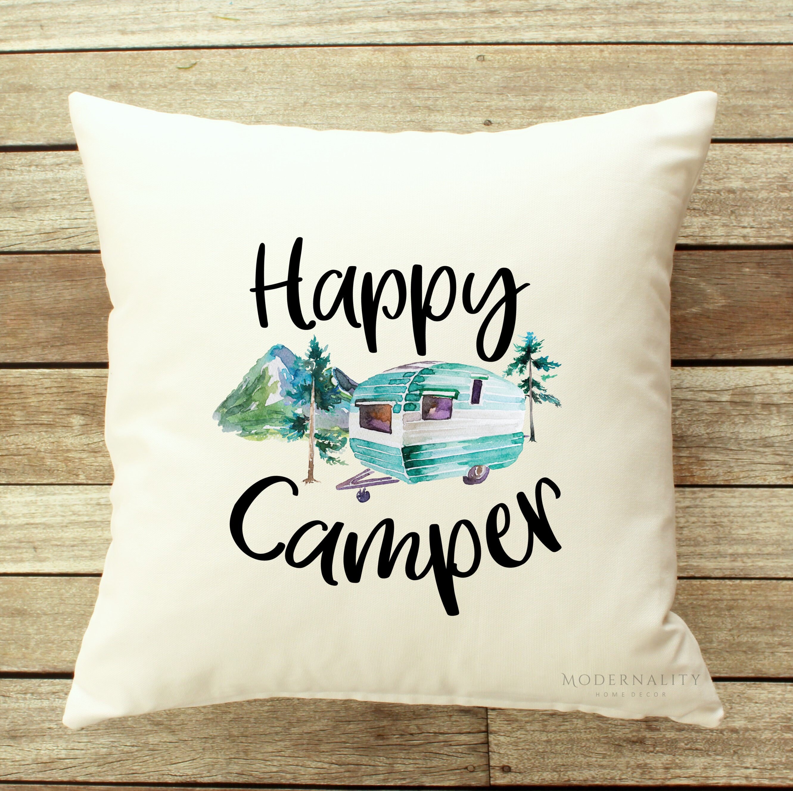 Happy camper top throw pillow