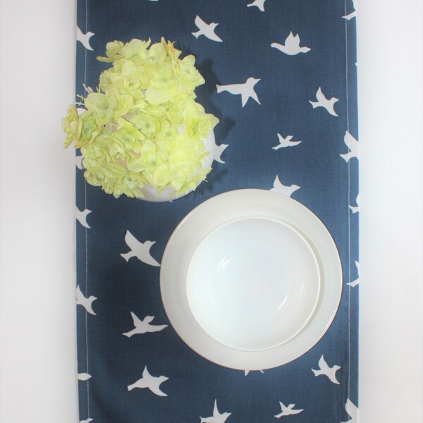 CLEARANCE Navy Table Runner, Blue Bird Silhouette Table Runner, Dining Room Decor, Navy Table Cloth, Bird Table Runner, Summer Decor, 13x72