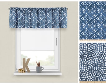 Valance de lujo de lino azul prusiano- Premier imprime tratamientos de ventanas azules para cocina, comedor o dormitorio- Panel recto u ondulado