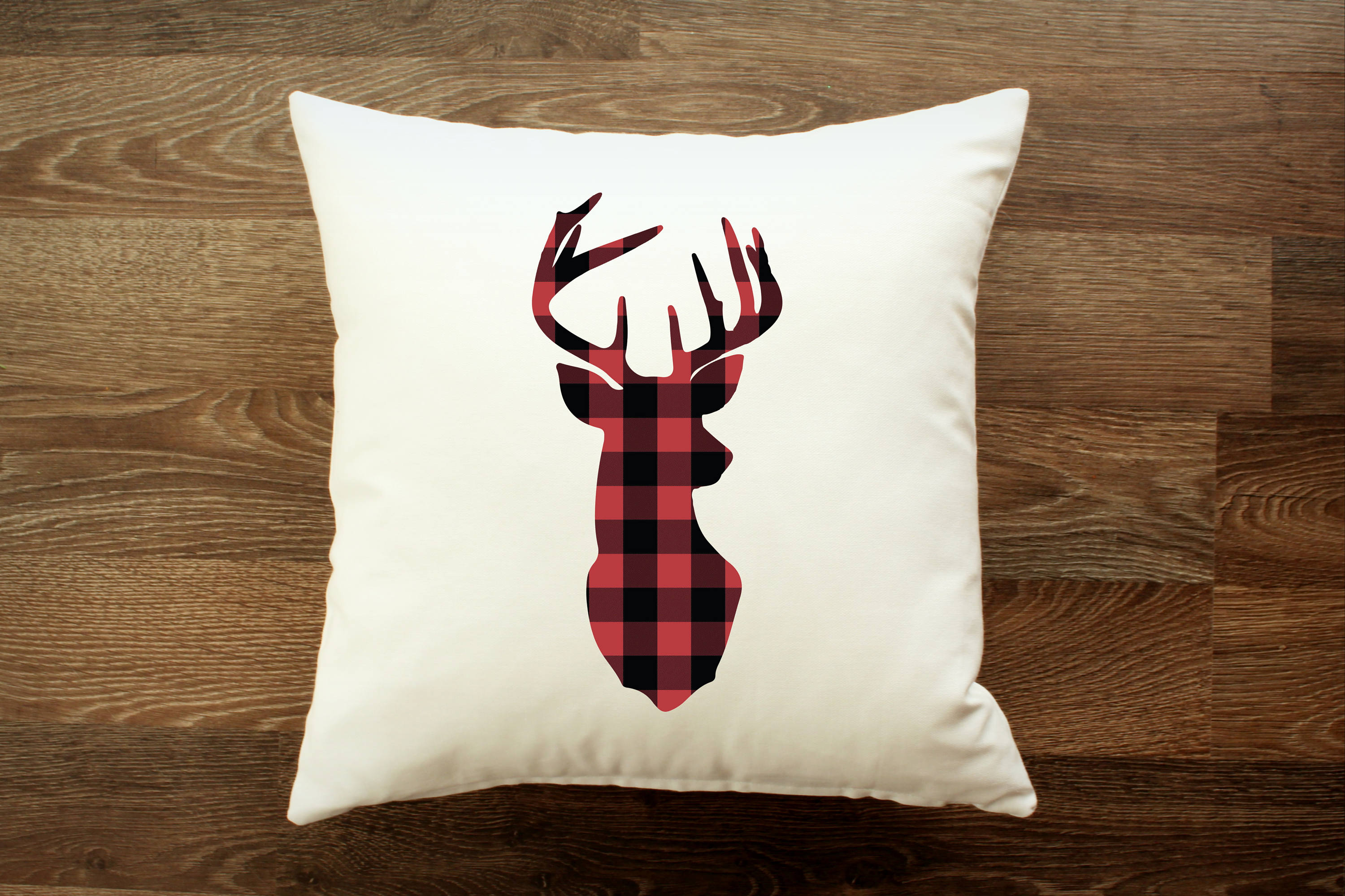 Deer Pillow Red Plaid Pillow Throw Pillow Cover Deer Head Etsy