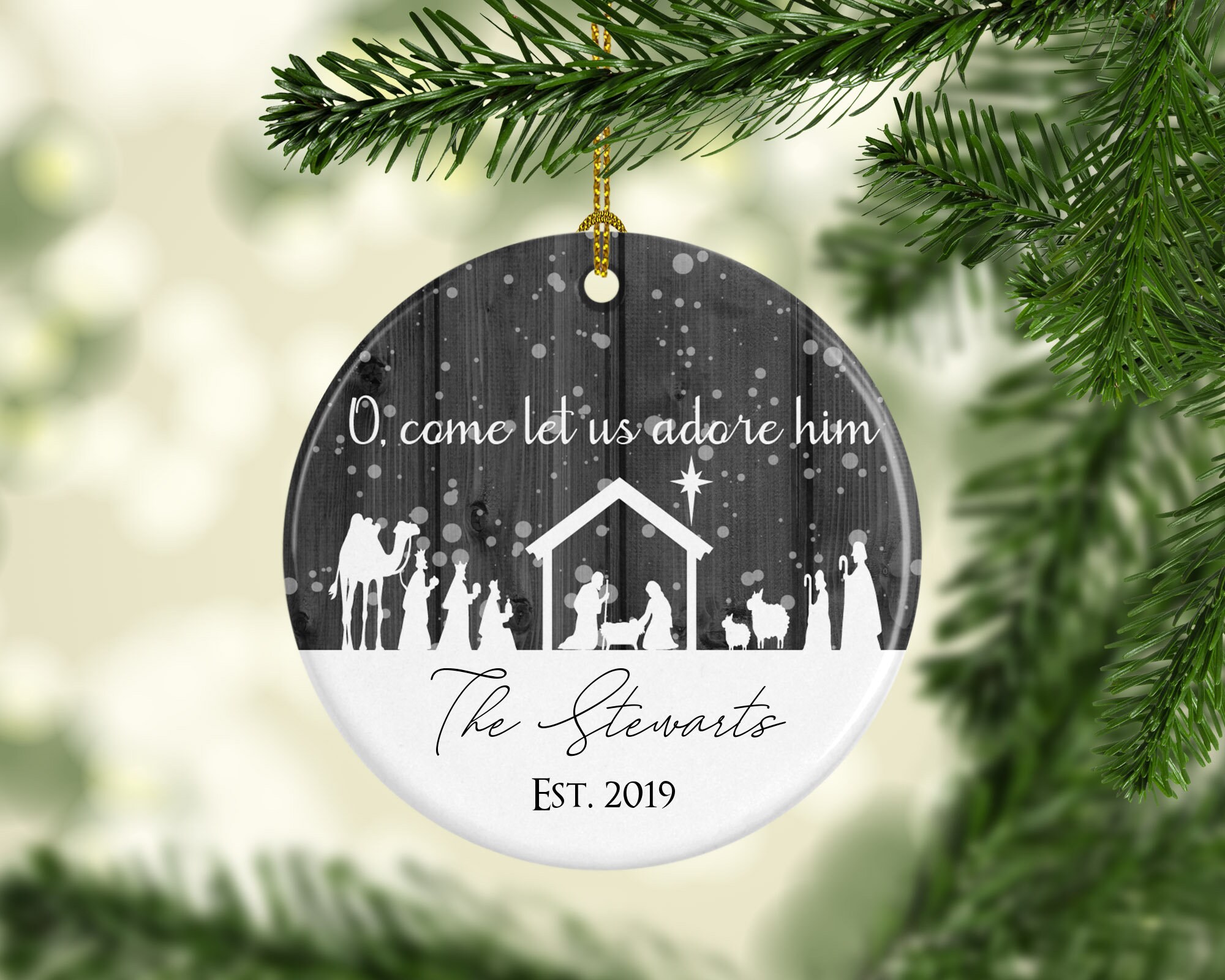 O Come Let Us Adore Him Acrylic Ornament, Clear Round Christmas Ornament,  Christian Tree Ornament 