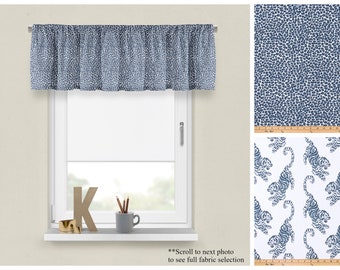 Bermuda Blue Decorativo Animal Print Valance- Premier Prints Indigo Designer Window Treatments- Panel largo o corto personalizado- Elija su tamaño