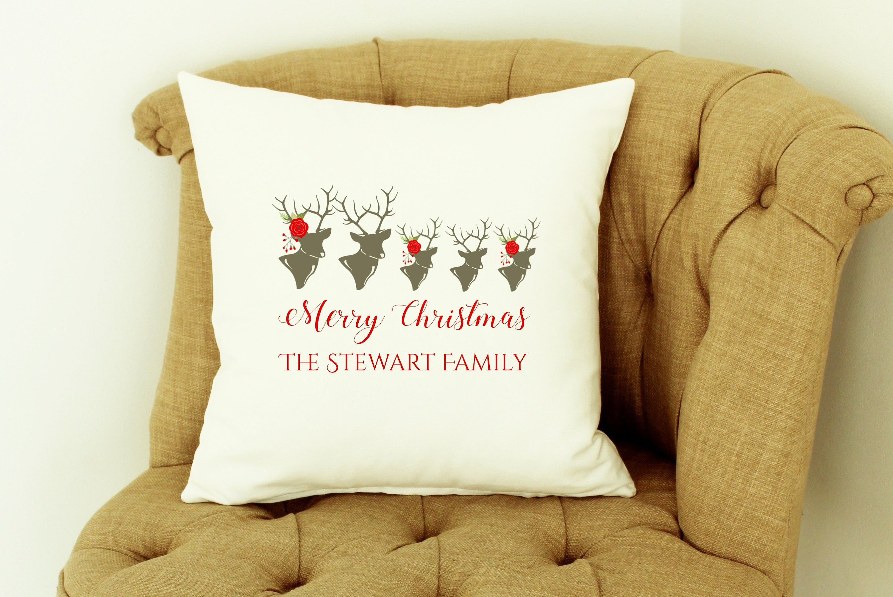Family Christmas Pillow Personalized Pillow Family Deer Head Etsy UK