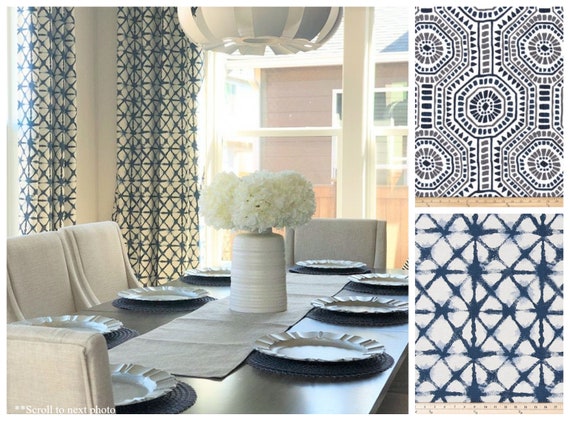 Navy sale patterned curtains