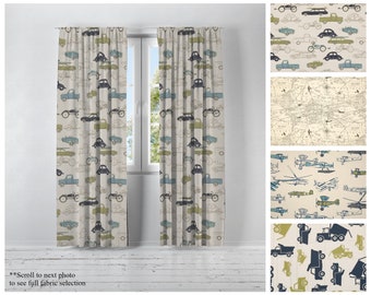 Felix Blue Curtains- Pair of Drapery Panels- Premier Prints Nursery Curtains- Boys Room Decor- Custom Blue Bedroom Drapes