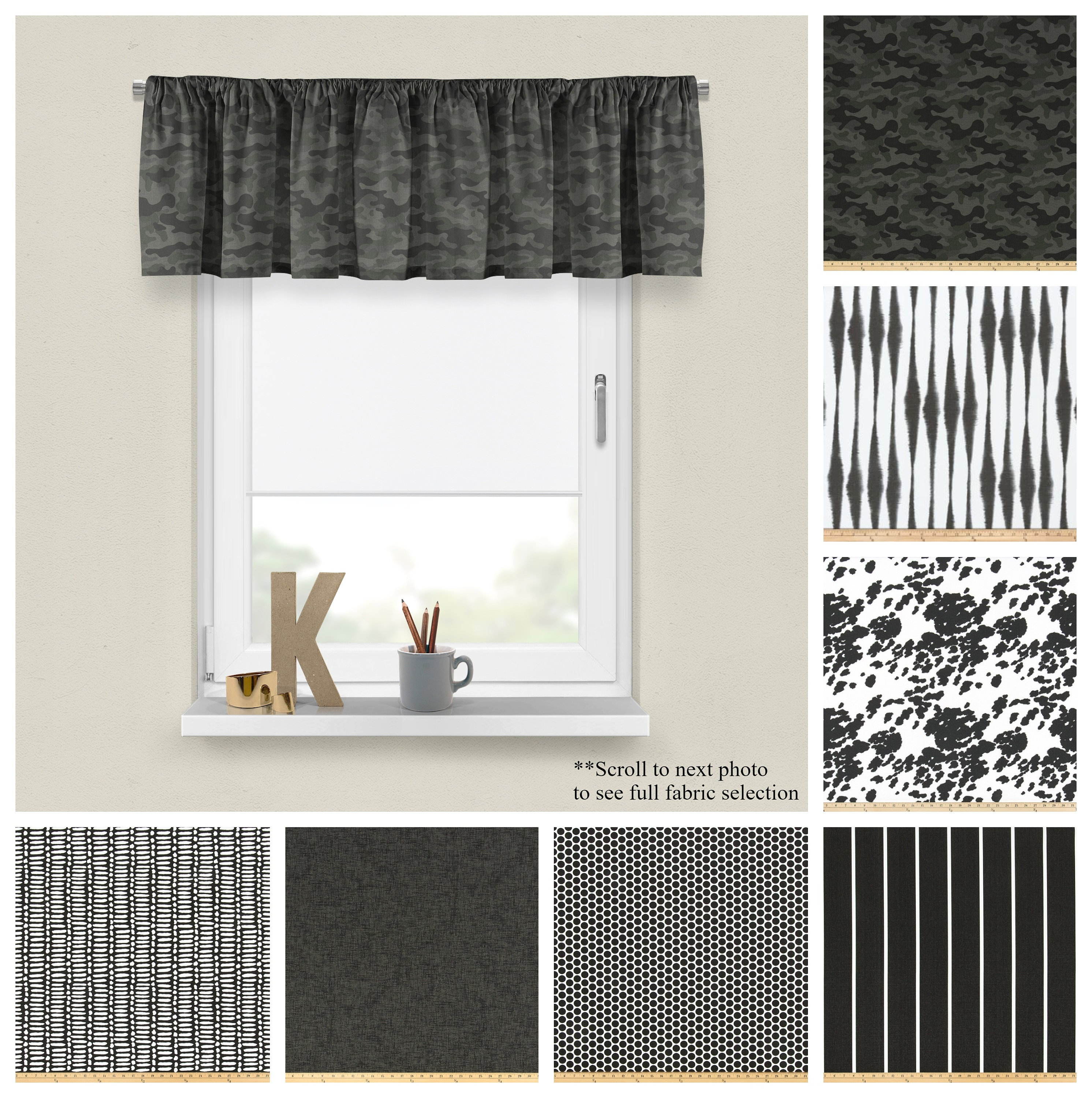 Ink Modern Valances-Premier Prints Dark Charcoal Custom Panel- Black Geometric Window Topper- Straight or Wavy Decorative Valance