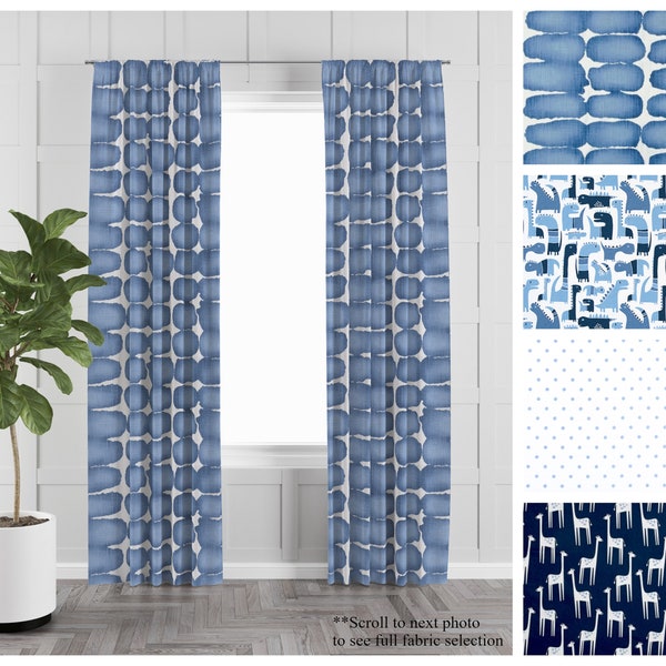 Sky Blue Curtains- Pair of Navy Drapery Panels- Premier Prints Nursery Curtains- Modern Custom Window Panels- Choose Your Pattern