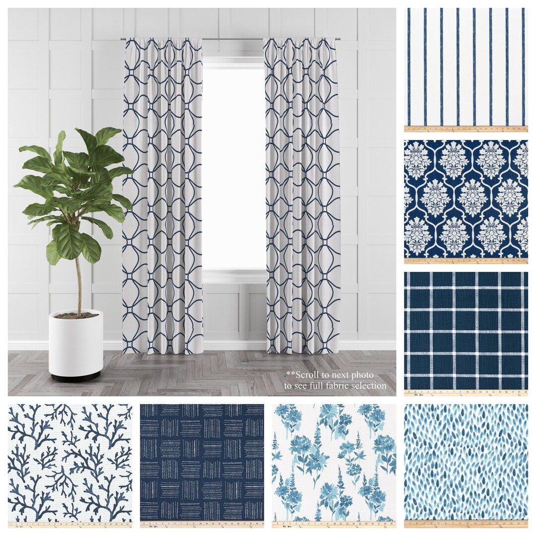 Italian Denim Blue Contemporary Curtains Pair of Drapery Panels Navy