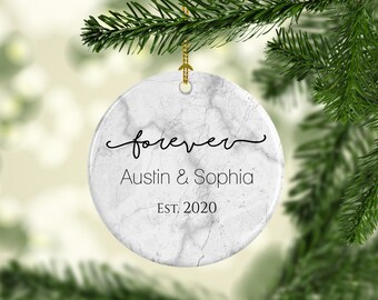 Personalized Forever Grey Marble Ornament- Modern Christmas Decor- Custom Christmas Gift for Newlyweds or Anniversary