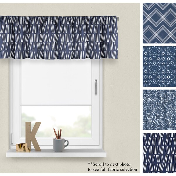 Modern Space Blue Window Valance- Premier Prints Navy Window Treatments- Custom Dark Indigo Cafe Curtain- Straight or Wavy