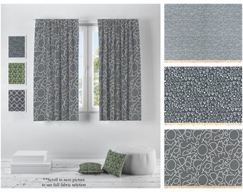 Rideaux personnalisés en coton noir flammé - Paire de panneaux de draperie imprimés Premier - Choisissez votre motif - Parures de fenêtre anthracite et blanc