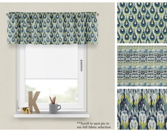 Valances personalizados con textura escarcha- Premier imprime tratamientos de ventanas azules y verdes de abedul- Valance de dormitorio de lujo o panel de café de cocina
