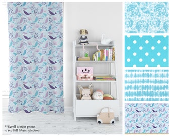 Cortinas de guardería Aqua- Par de paneles de cortinas- Premier Prints Girly Blue- Elija su patrón y tamaño de cortinas personalizadas- Decoración de la habitación del bebé sirena