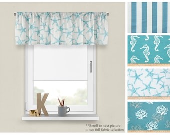 Coastal Blue Valance- Premier Prints Aqua Nautical Home Decor- Bedroom Window Covering- Straight or Wavy Valance- Choose Your Size