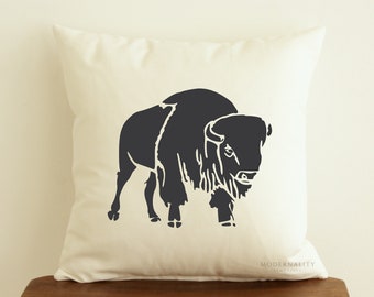 Buffalo Pillow, Nature Pillows, Animal Decor, Southwestern Pillow, Grey Throw Pillow, Zippered Pillow, Country Decor, Choose Your Size