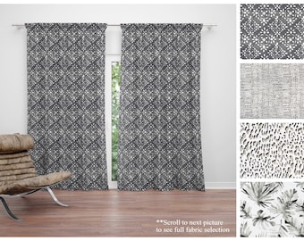 Sable Black and Grey Curtains- Pair of Drapery Panels- Premier Prints Custom Bedroom Drapes- Kitchen Cafe Curtains or Long Drapes